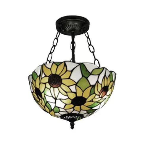 Sunflower Tiffany Ceiling Light with Stained Glass Shade