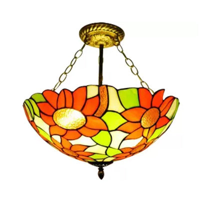 Sunflower Tiffany Ceiling Light with Stained Glass Shade