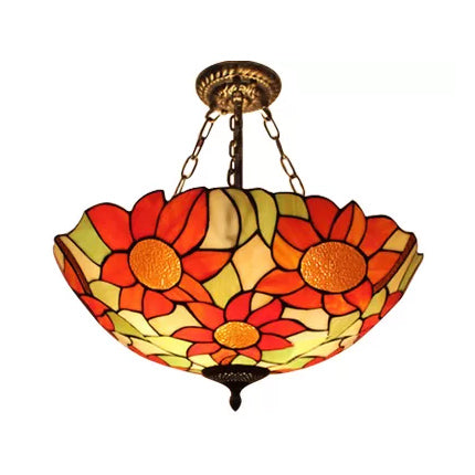 Sunflower Tiffany Ceiling Light with Stained Glass Shade