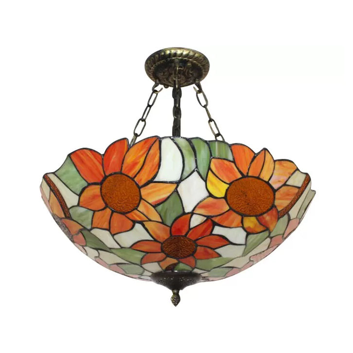 Sunflower Tiffany Ceiling Light with Stained Glass Shade