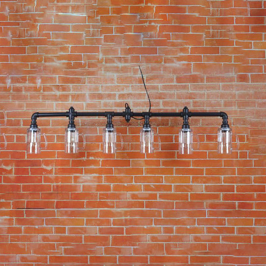 Industrial Restaurant Island Ceiling Light - 6 Bulbs Suspended With Pipe And Beer Mug Glass Shade