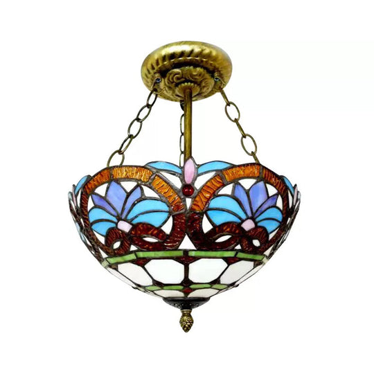 Antique Brass Victorian Style LED Ceiling Light - Elegant Semi Flush Inverted Bowl for Bedroom