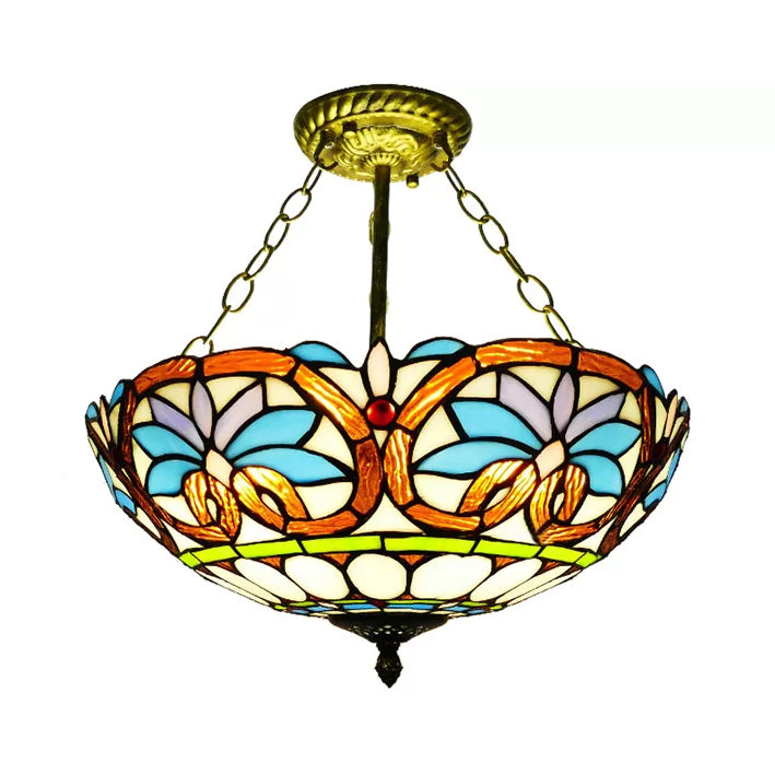 Antique Brass Victorian Style LED Ceiling Light - Elegant Semi Flush Inverted Bowl for Bedroom