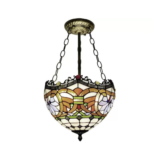 Antique Brass Victorian Style LED Ceiling Light - Elegant Semi Flush Inverted Bowl for Bedroom