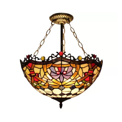 Antique Brass Victorian Style LED Ceiling Light - Elegant Semi Flush Inverted Bowl for Bedroom