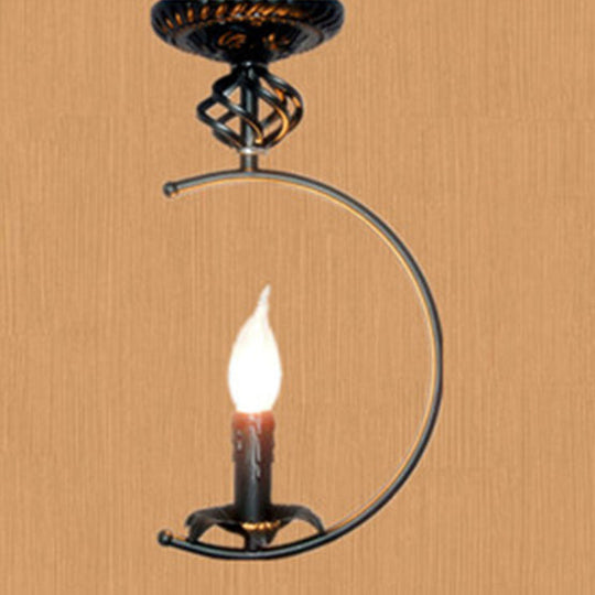 Vintage Metal Flameless Candle Ceiling Light - Circle Shape, Black