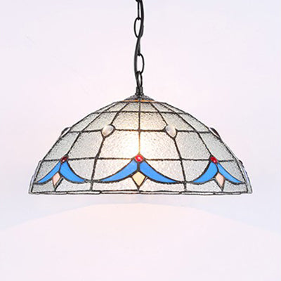 Tiffany Magnolia Hanging Lamp With Dimple Glass Shade - 1-Light Pendant Ceiling Light White