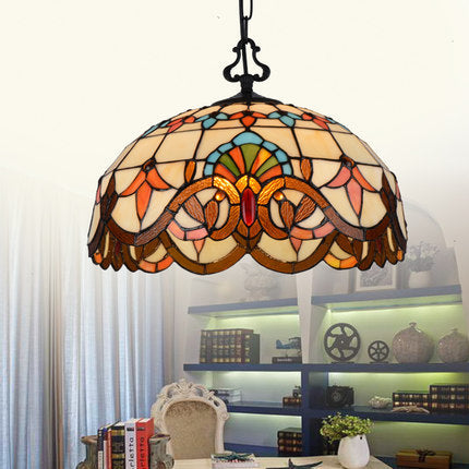 Victorian Stained Glass Pendant Light with Domed Design and Hanging Chain - Single Pendant Lighting