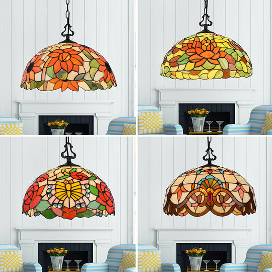 Tiffany-Style Stained Glass Pendant Light Fixture - Black Victorian/Butterfly/Sunflower Design