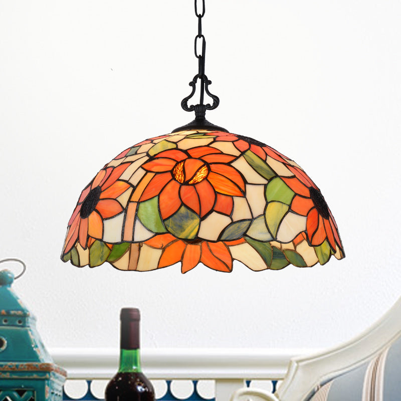 Tiffany-Style Stained Glass Pendant Light Fixture - Black With Victorian/Butterfly/Sunflower Pattern