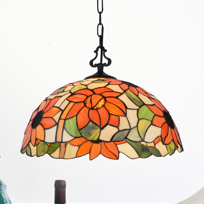 Tiffany-Style Stained Glass Pendant Light Fixture - Black Victorian/Butterfly/Sunflower Design