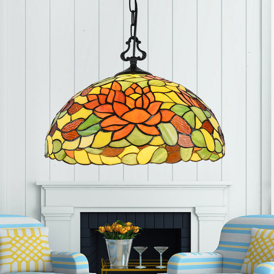 Tiffany-Style Stained Glass Pendant Light Fixture - Black Victorian/Butterfly/Sunflower Design