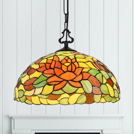 Tiffany-Style Stained Glass Pendant Light Fixture - Black Victorian/Butterfly/Sunflower Design