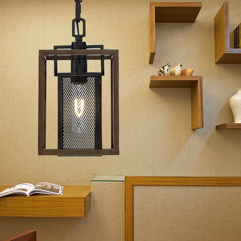 Vintage Black Mesh Pendant Light With Rectangle Shade - Perfect For Bedroom Lighting