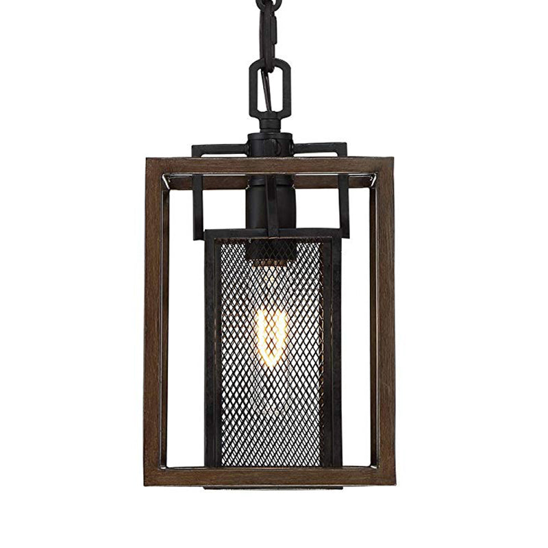 Vintage Black Mesh Screen Pendant Light with Metal Fixture and Rectangle Shade - Bedroom Hanging Light Solution