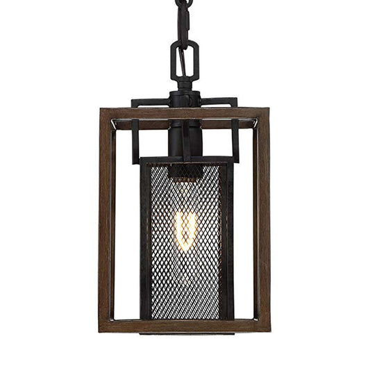 Vintage Black Mesh Screen Pendant Light with Metal Fixture and Rectangle Shade - Bedroom Hanging Light Solution