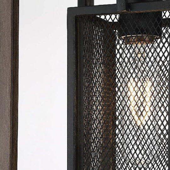 Vintage Black Mesh Screen Pendant Light with Metal Fixture and Rectangle Shade - Bedroom Hanging Light Solution