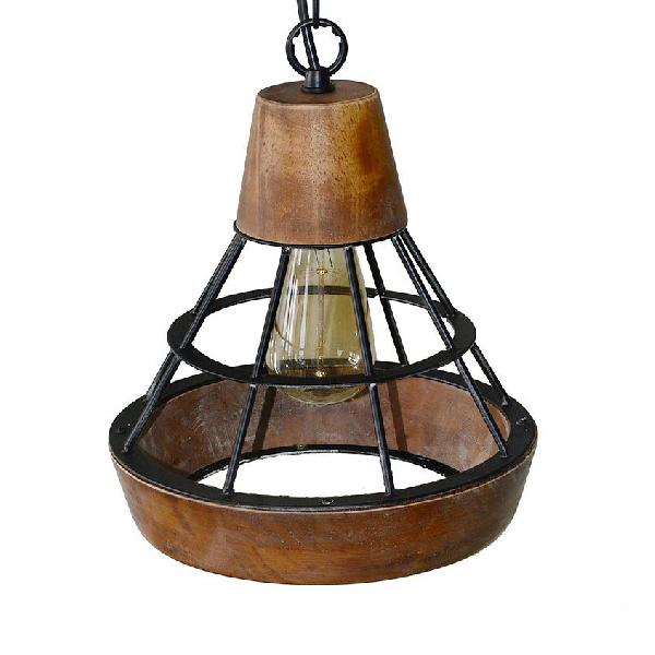 Rustic Diamond Cage Pendant Lamp - Wood and Metal, Single Light for Kitchen