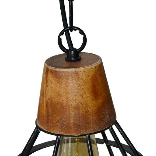 Rustic Diamond Cage Pendant Lamp - Wood and Metal, Single Light for Kitchen