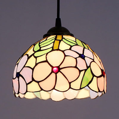 Victorian Domed Ceiling Light: Purple-Pink Stained Glass Bedroom Lighting Fixture