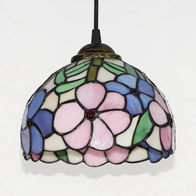 Victorian Domed Ceiling Light: Purple-Pink Stained Glass Bedroom Lighting Fixture