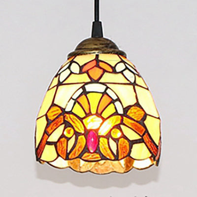 Baroque Stained Glass Pendant Light With Bowl Shade - Multi Color Suspension Lamp Orange