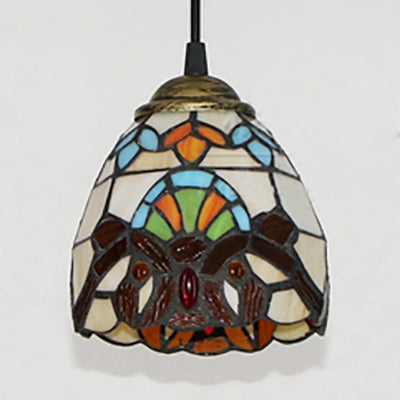 Baroque Stained Glass Pendant Light With Bowl Shade - Multi Color Suspension Lamp