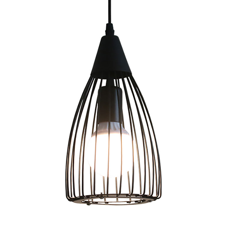 Vintage Industrial Conical Caged Metal Ceiling Light - Black Finish, Restaurant Hanging Fixture