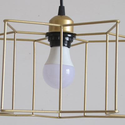 Industrial Style Star Pendant Light - 3-Light Iron Hanging Lamp With Gold Cage Shade For Hallway