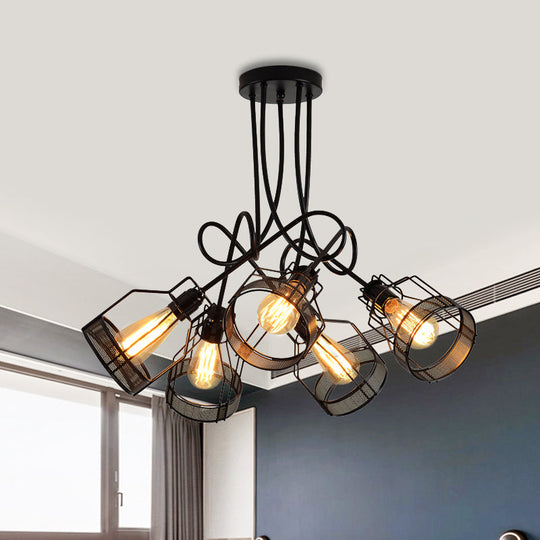 Sleek Black 5-Head Semi Flush Mount Industrial Iron Chandelier with Cluster-Bottle Frame Ceiling Light