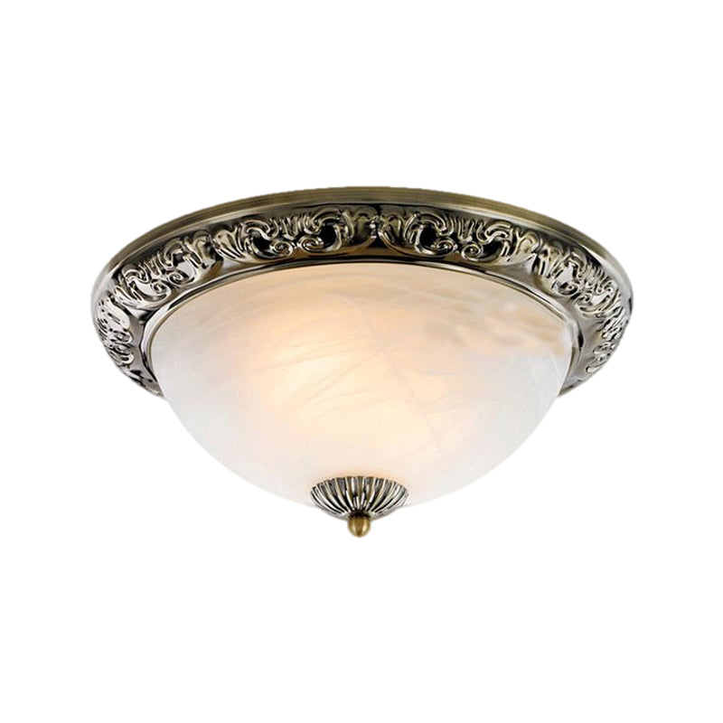 Vintage Frosted Glass Bronze/Copper Flushmount Ceiling Lamp - 2 Bulb, 11"/13"/15" W