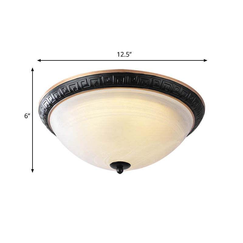 Classic Black Flush Mount Lamp With Milky Glass - 12.5/16 Wide 3-Light Ceiling Fixture For Study