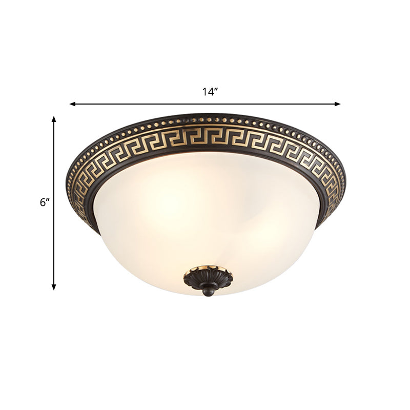 Opaline Glass Ceiling Fixture - Traditional Taper Flush Mount Lamp In Black/Gold For Corridor