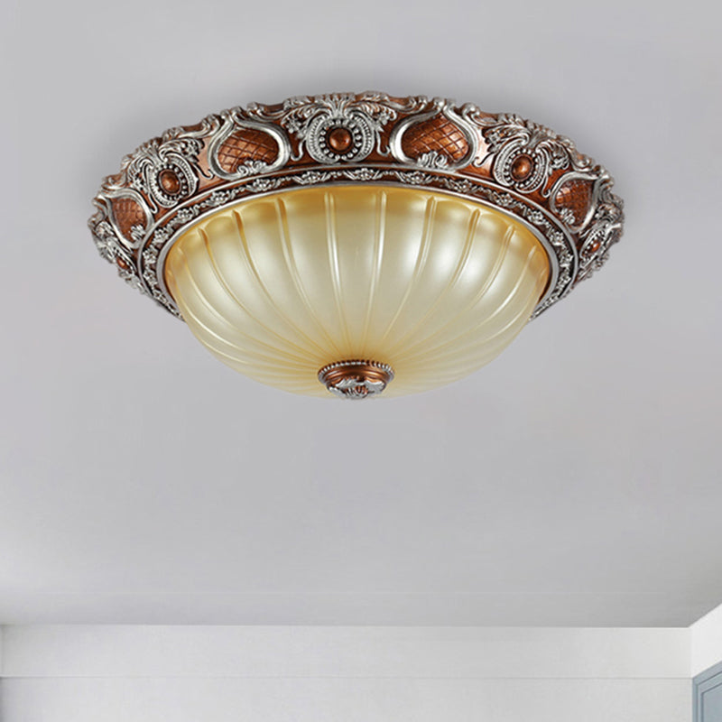 Classic Brown Pleated Flush Mount Ceiling Fixture 2/3 Light 13/17/19.5 Wide