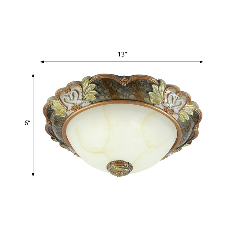 Vintage Bowl-Shape Resin Ceiling Light Fixture - 2/3 Heads Brass Finish 13/17/19.5 Wide Hallway