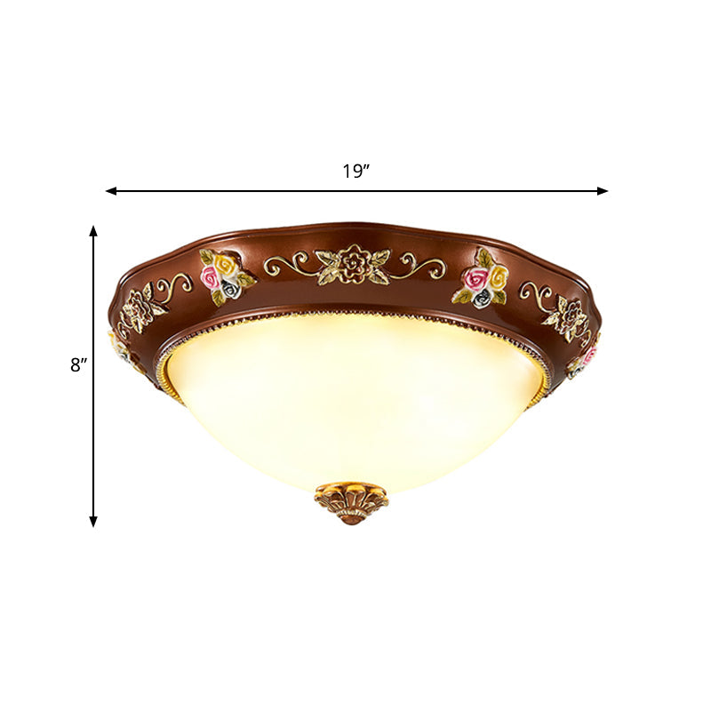 Vintage Resin Tapered Bedroom Flush Mount Ceiling Lamp - Red Brown 3-Light 11/15/19 Wide