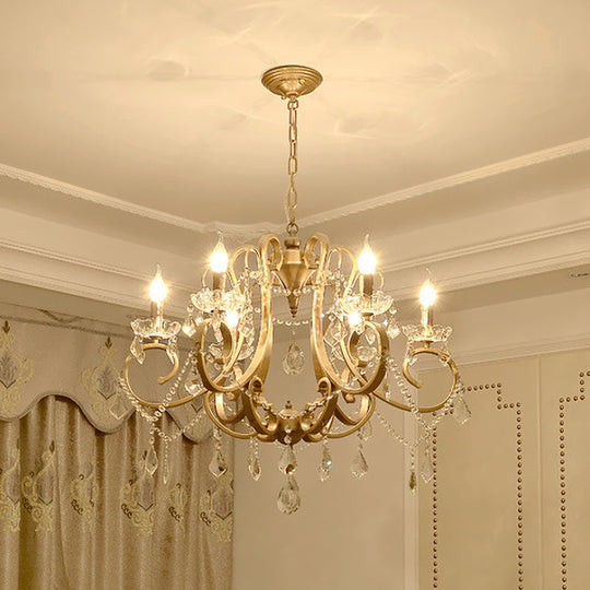 Gold Crystal Chandelier: Traditional 6-Bulb Scroll Light Fixture