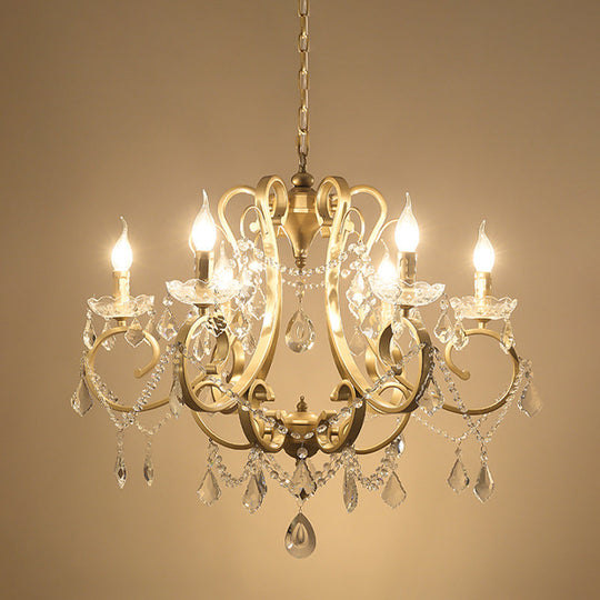 Gold Crystal Chandelier: Traditional 6-Bulb Scroll Light Fixture