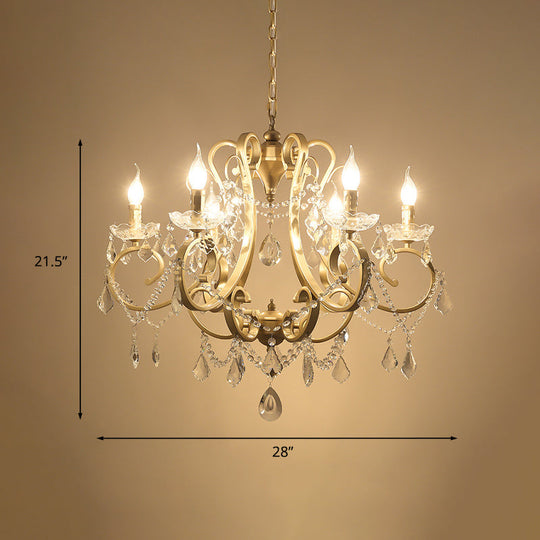 Gold Crystal Chandelier: Traditional 6-Bulb Scroll Light Fixture