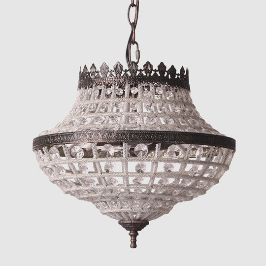 Crystal Beads Urn Pendant Light - Warehouse Chandelier for Bedroom, 2 Bulbs - Coffee