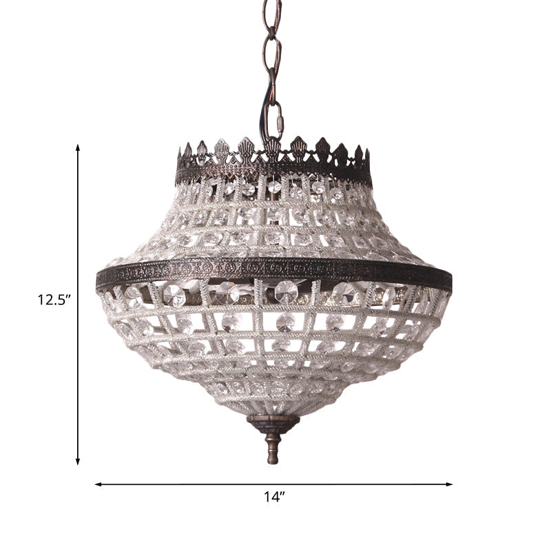 Urn-Shaped Crystal Beads Pendant Light: 2-Bulb Bedroom Chandelier Lamp In Coffee - Warehouse