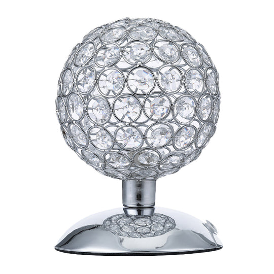 Modern Crystal-Encrusted Sphere Night Table Lamp - Chrome Finish