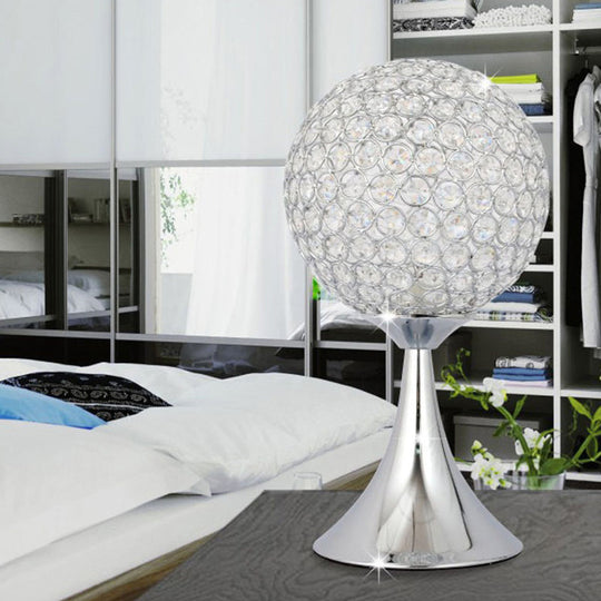 Modern Crystal Embedded Ball Desk Lamp - Sleek Chrome Finish Ideal For Bedroom Night Table