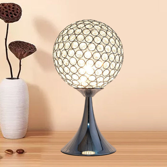 Modern Crystal Embedded Ball Desk Lamp - Sleek Chrome Finish Ideal For Bedroom Night Table