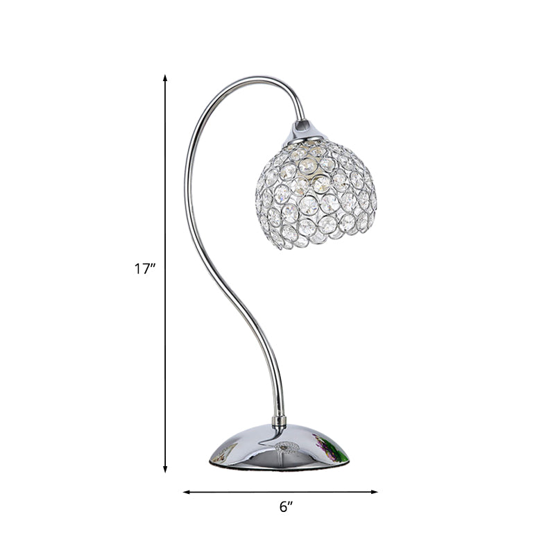 Crystal-Encrusted Dome Table Lamp: Modernist Chrome Desk Light With Gooseneck Arm