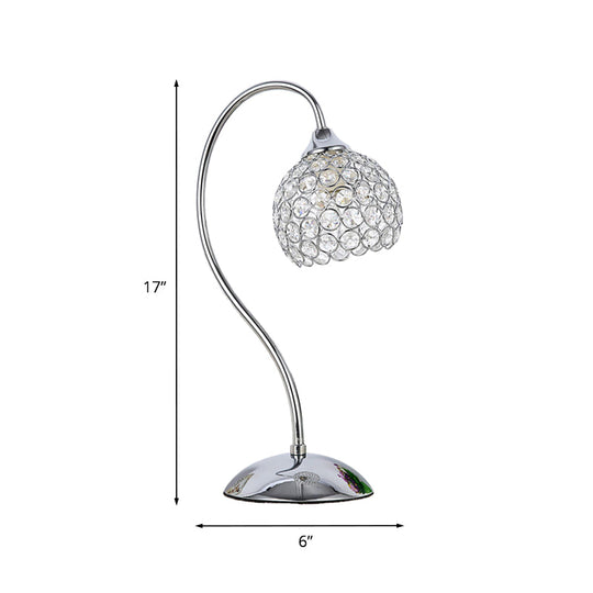 Crystal-Encrusted Dome Table Lamp: Modernist Chrome Desk Light With Gooseneck Arm