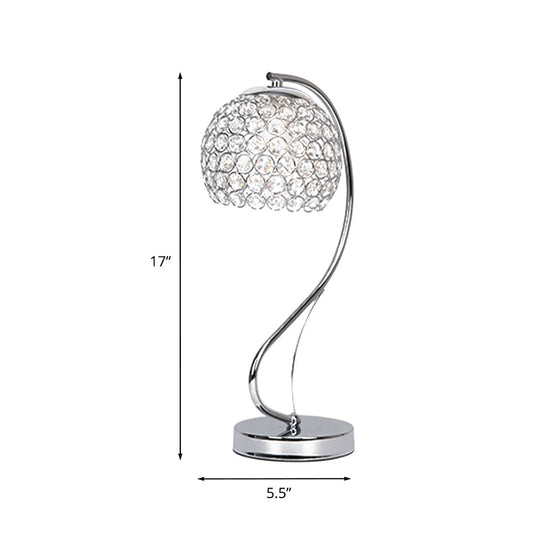 Crystal-Encrusted Chrome Nightstand Lamp - Modern Domed Table Light 1 Bulb Contemporary Design