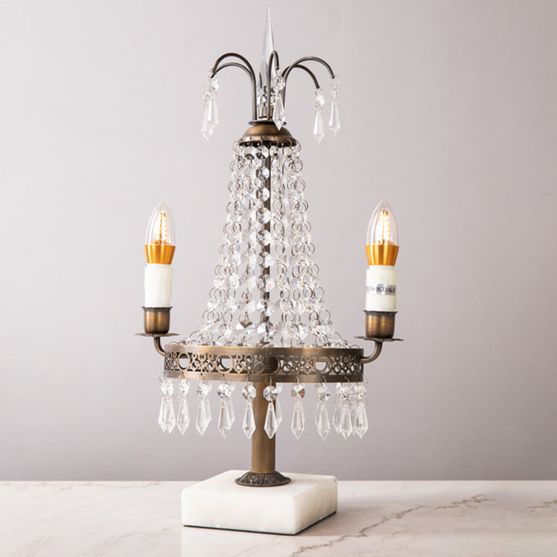 Vintage Style Crystal Swag Candelabra Table Lamp With Bronze Finish - Perfect For Restaurants