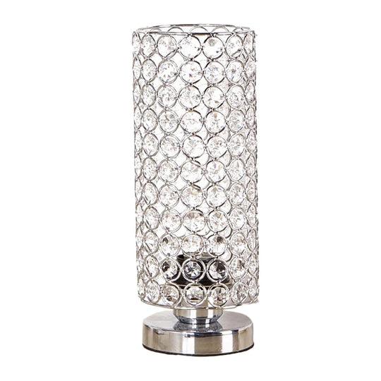 Minimalist Chrome Finish Table Lamp - Modern 1 Light Bedroom Desk With Crystal-Encrusted Shade