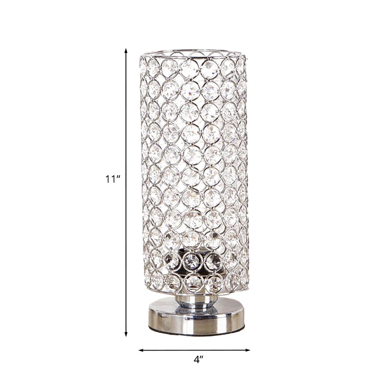 Minimalist Chrome Finish Table Lamp - Modern 1 Light Bedroom Desk With Crystal-Encrusted Shade